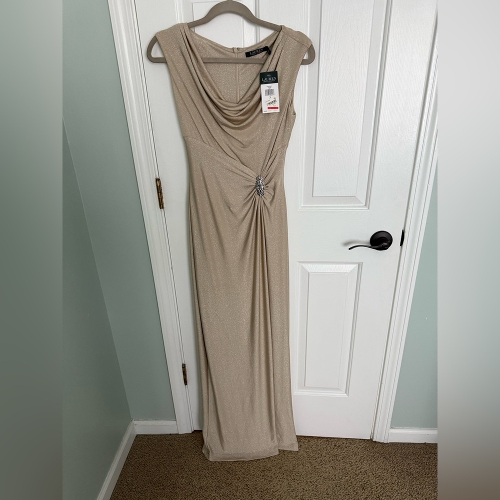 Ralph Lauren Beige Maxi Dress with Embellished Waist